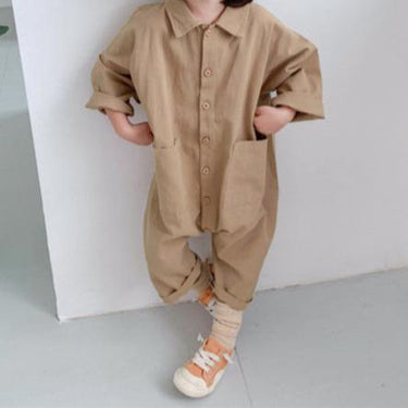 Jumpsuit voor Peuters en Kleuters, Blauw/Beige Katoen, Maat 1-7 Jaar, Ademend en Comfortabel, Eenvoudige Drukknoopsluiting 3